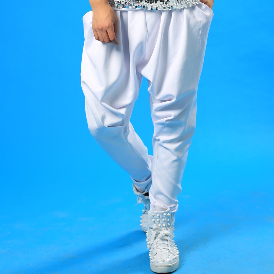 Pantalones de hombre con personalidad para escenario, pantalones harem para hombre, pantalones para hombre, pantalones blancos novedosos de estilo callejero para cantante de baile rock a la para hombre