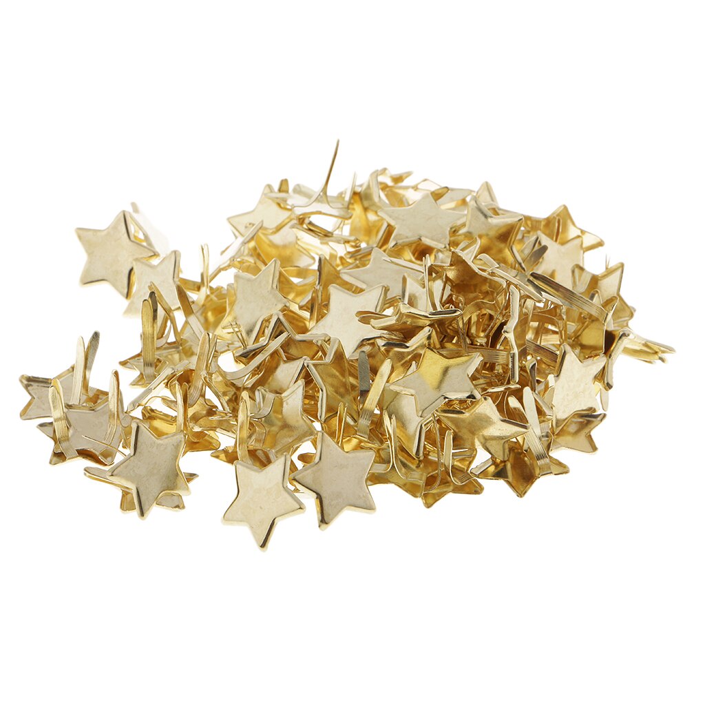 100pcs Gold Metal 14mm Star Head Split Pin Mini Brads Scrapbook Decoration