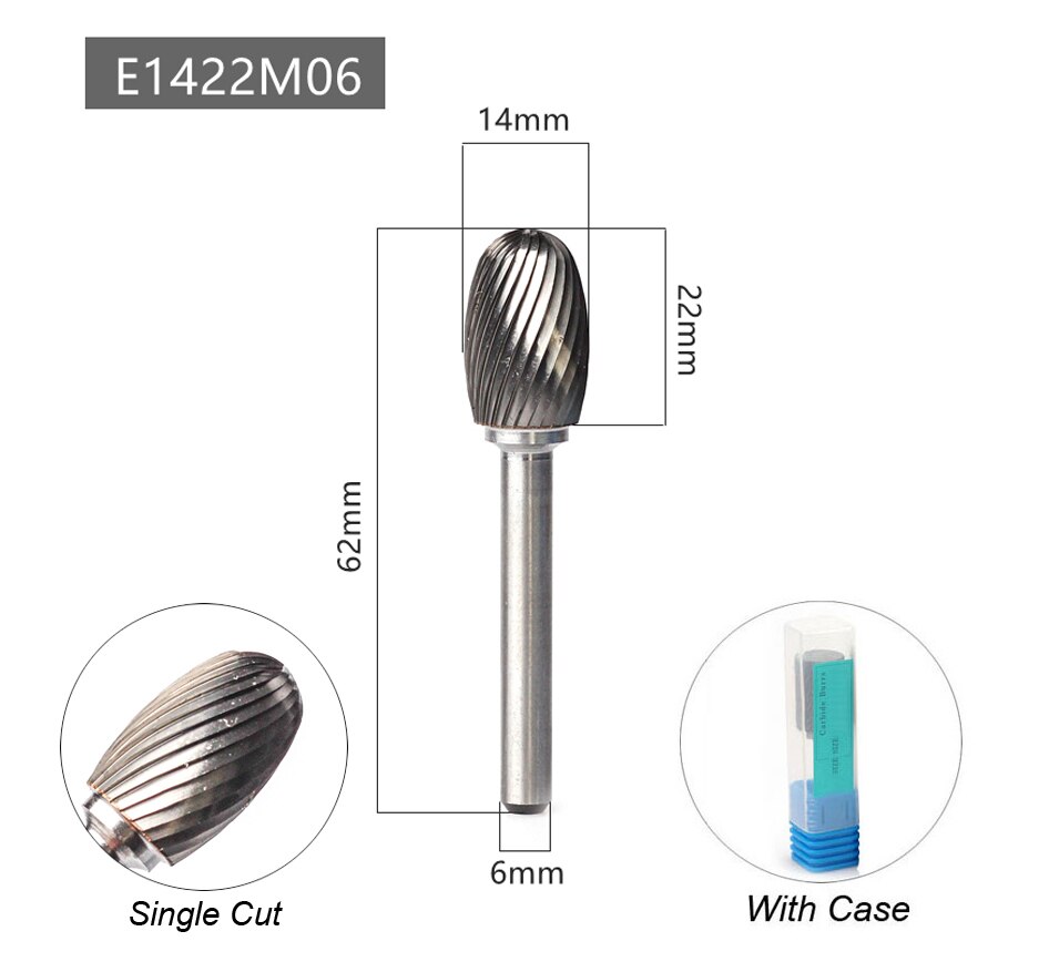 Oval Shape E 6mm 1/4 Shank Mould Carving Tools Tungsten Carbide Rotary File Burr Milling Cutter CNC Engraving for Metal Steel: Single Cutter 6x14mm