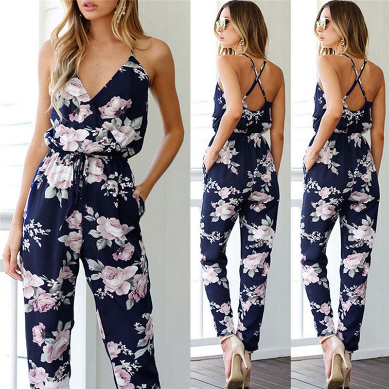 Macacão feminino com decote em v, elegante, para festa, macacão feminino, estampado, manga curta, longo, lace up, imperdível, 2018