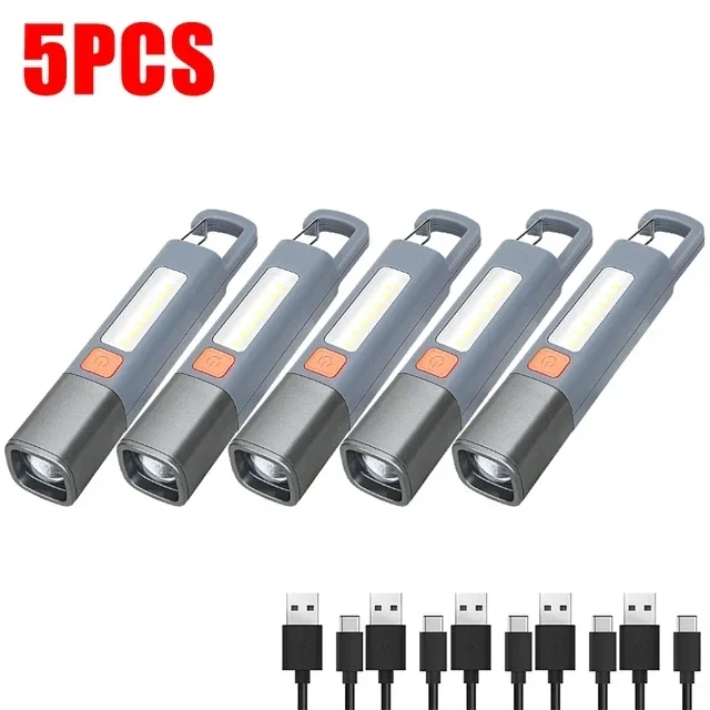 SMILING SHARK Portable LED Flashlight USB Rechargeable with Hook Zoomable Torch for Outdoor Camping Hiking Emergency Lantern: RGB