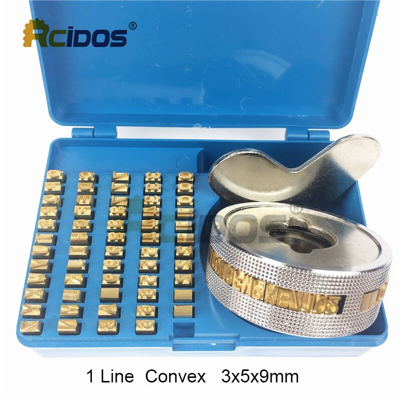 RCIDOS Convex/Concave 3x5x9mm brass letters kit for FR-900/FR-770 Continous band sealing machine character wheel box: 1 LineConvex 3x5x9mm