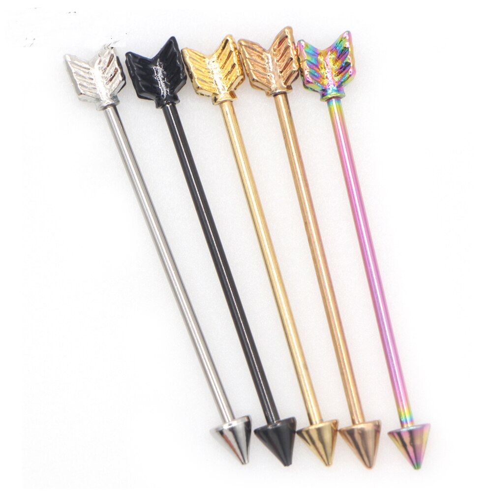 14G 1pc Stainless Steel Industrial Barbell Earrings Twisted Matte Rainbow Ear Cartilage Helix-Conch Piercing Jewelry