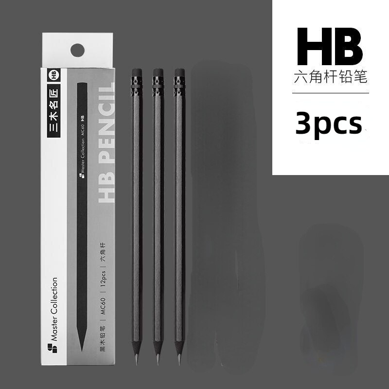 3pcs drawing pencil black wood pencil HB primary school students dedicated writing lead-free exam 2B pencil with eraser