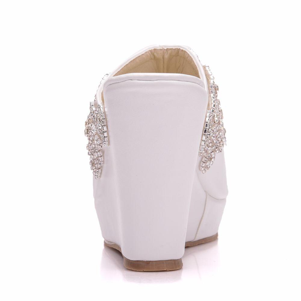 Cristal reina plata Diamante de imitación Peep Toe plataforma cuñas sandalias tacones altos zapatillas playa sandalias para mujer zapatos de boda