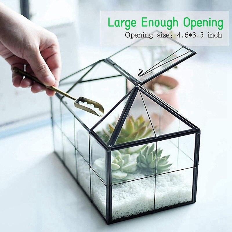 Glass Glass Terrarium Handmade House Shape Geometric Glass Container With Swing Lid Indoor Planter For Succulents