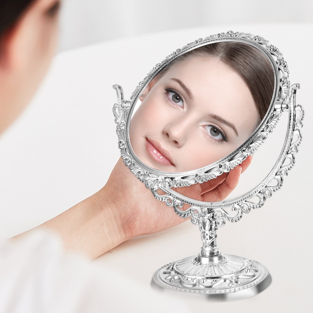 Double-Sided Retro Heart Shape Makeup Mirror Tabletop Mirror Cosmetic Makeup Mirror For Desktop Bathroom Bedroom