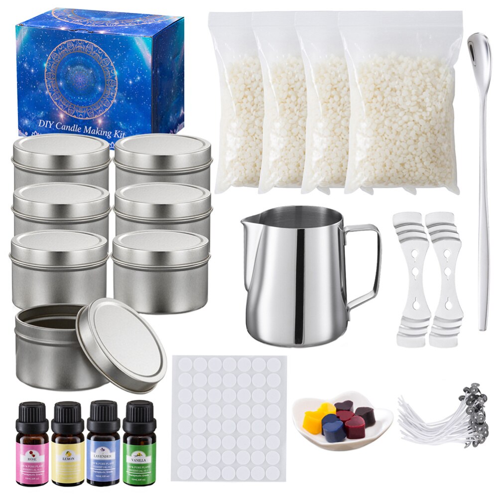 1 Set DIY Candle Making Kit Scented Candle Materials Tinplate Candle Cup: Silver