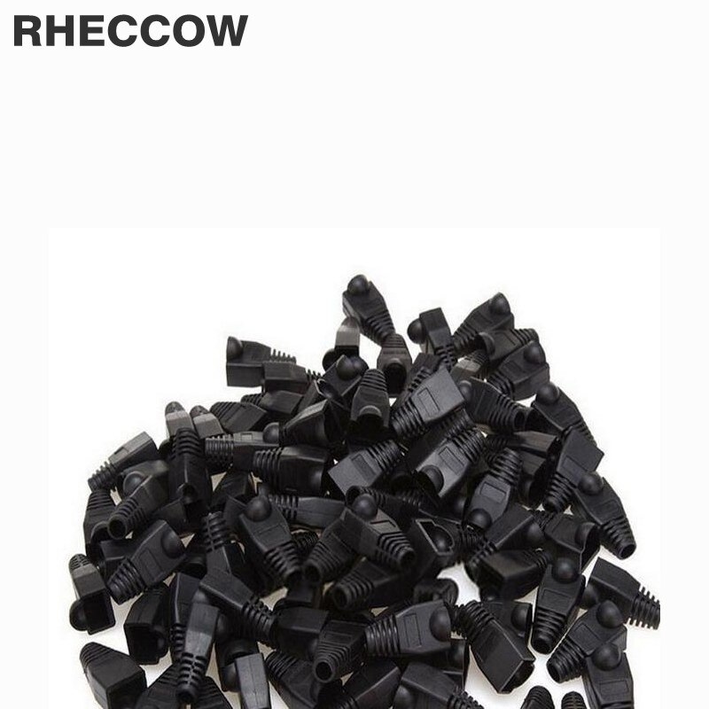 Rheccow 200 stk/parti  rj45 sorte netværkskabel stik støvler kasket kat 5 kat 6 rj-45 beskyttelses ærme