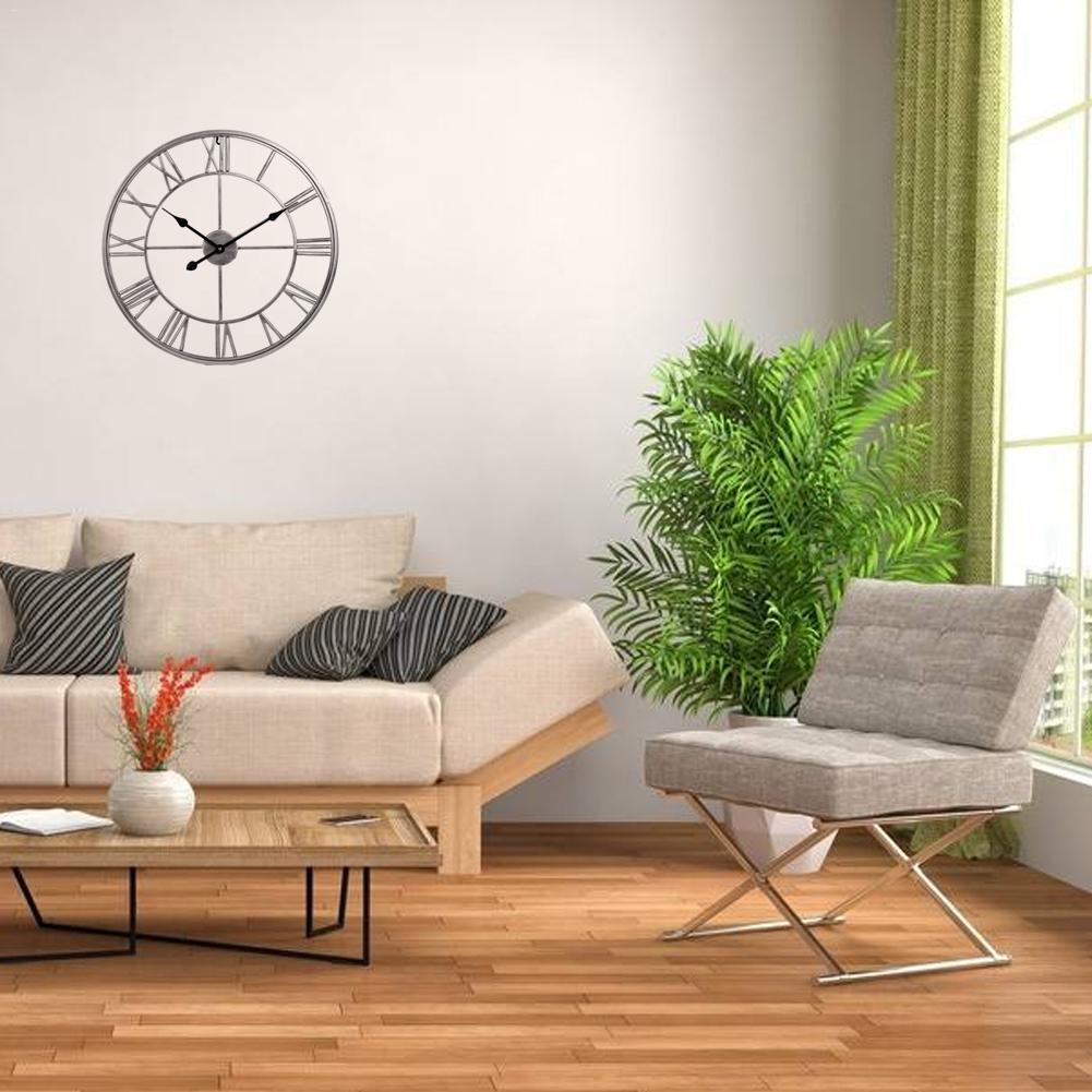 Wandklok Moderne Eenvoudige Creatieve Ijzeren Muur Horloge Voor Woonkamer Loft Cafe, stille Romeinse Cijfers Beweging Horloge 16 Inch