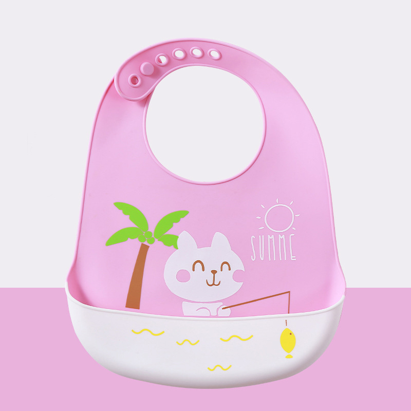 Waterdichte Zachte Siliconen Baby Slabbetjes Leuke Cartoon Print Baby Meisje Jongen Verstelbare Schort Bib Kids Lunch Feeding Stuff: pink