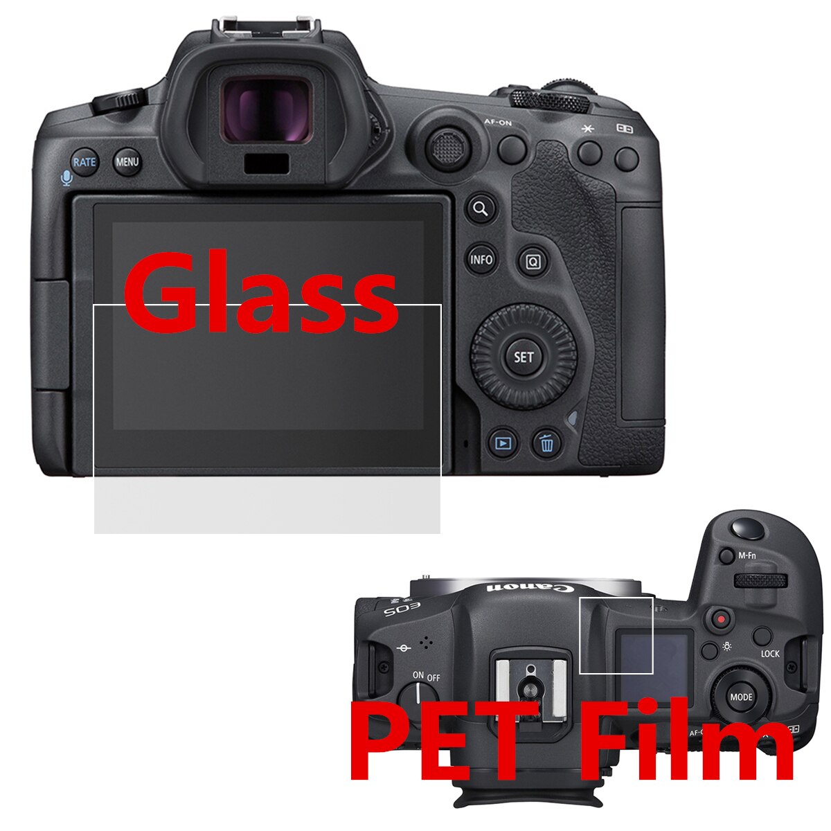 Selvklebende herdet glass hoved lcd + topp info skulder skjermbeskytter dekselbeskytter til kanon eos  r5 speilløst kamera: glass og film