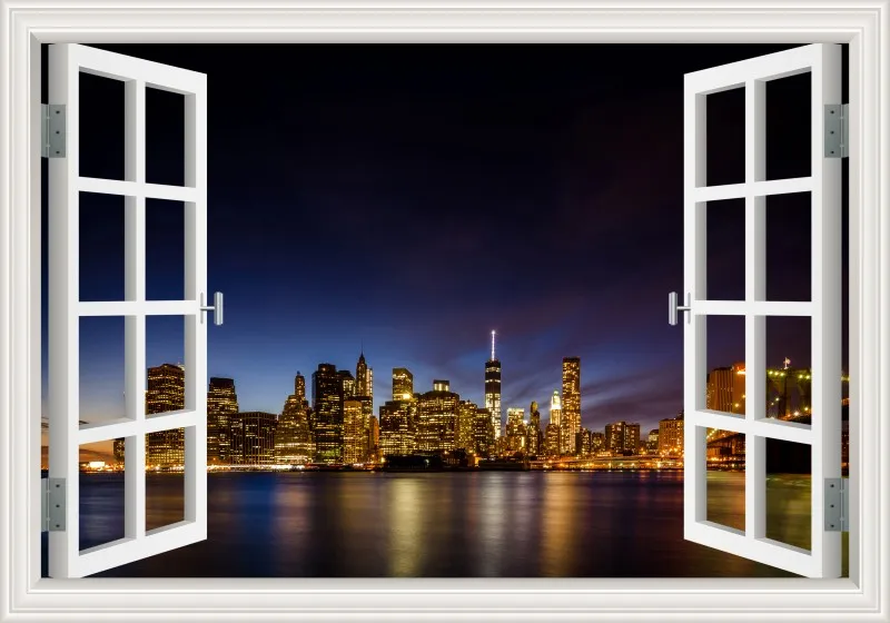 3D Window View wall Sticker York Brooklyn Removable Night Wall Art Wallpaper Kitchen Room decor aesthetic poster prints: 28x40inch 70x100cm / W0151