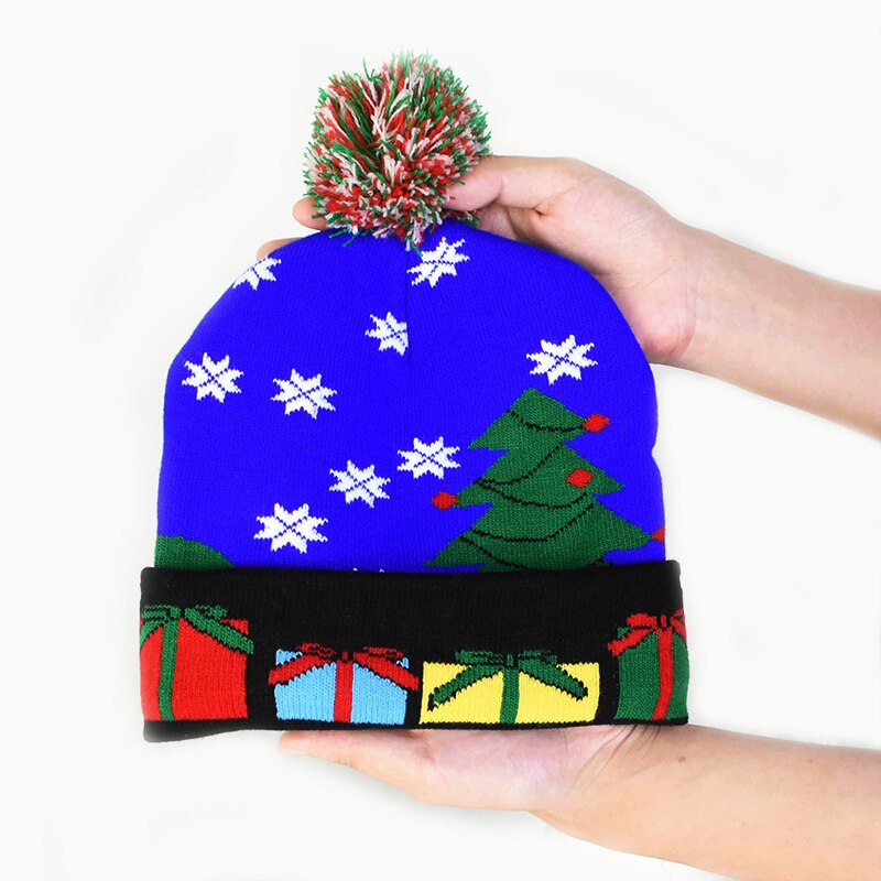 Julehuer beanie sweater led lys strik hue julepynt natal elg hue lys op strikket hue til børn