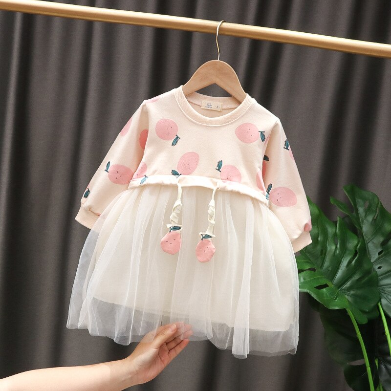 Automne à manches longues fruits impression maille jupe bébé fille robe enfant en bas âge bébé -né coton robe princesse robe pour 6M-4Y enfants