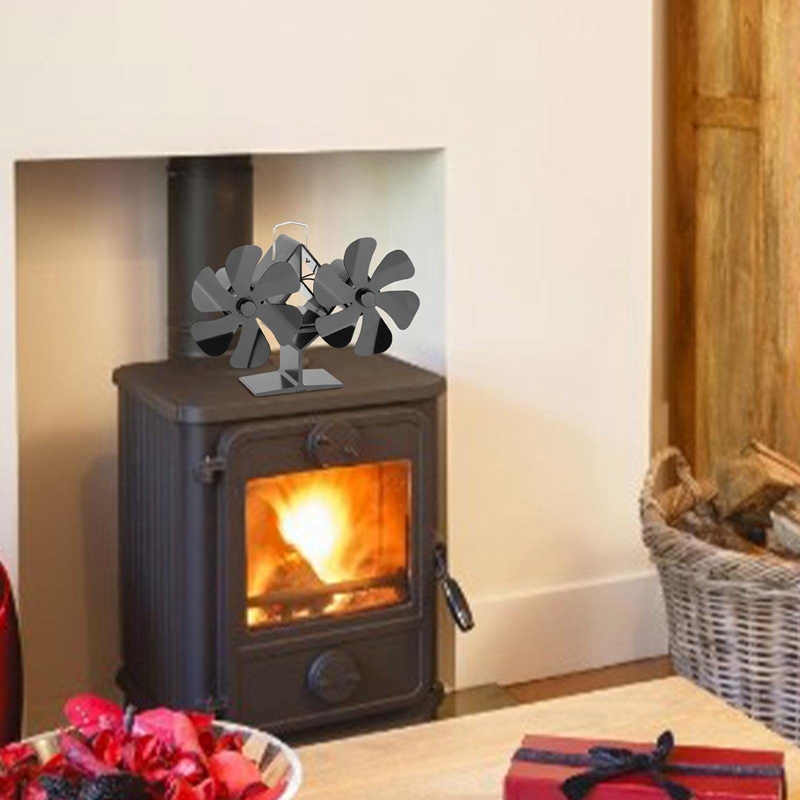12 Blade Double Head Chimney Fan Wood Stove Fan Heat Powered Stove Top Fans for Gas Stove Electric Stove Wood Stove