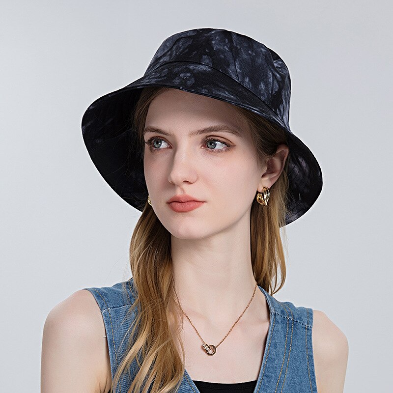Moda lato damska czapka rybaczka krawat barwnik okap kapelusz rybaka bawełna odkryty składany czapka na basen oddychająca przenośna para pion kapelusz: czarny