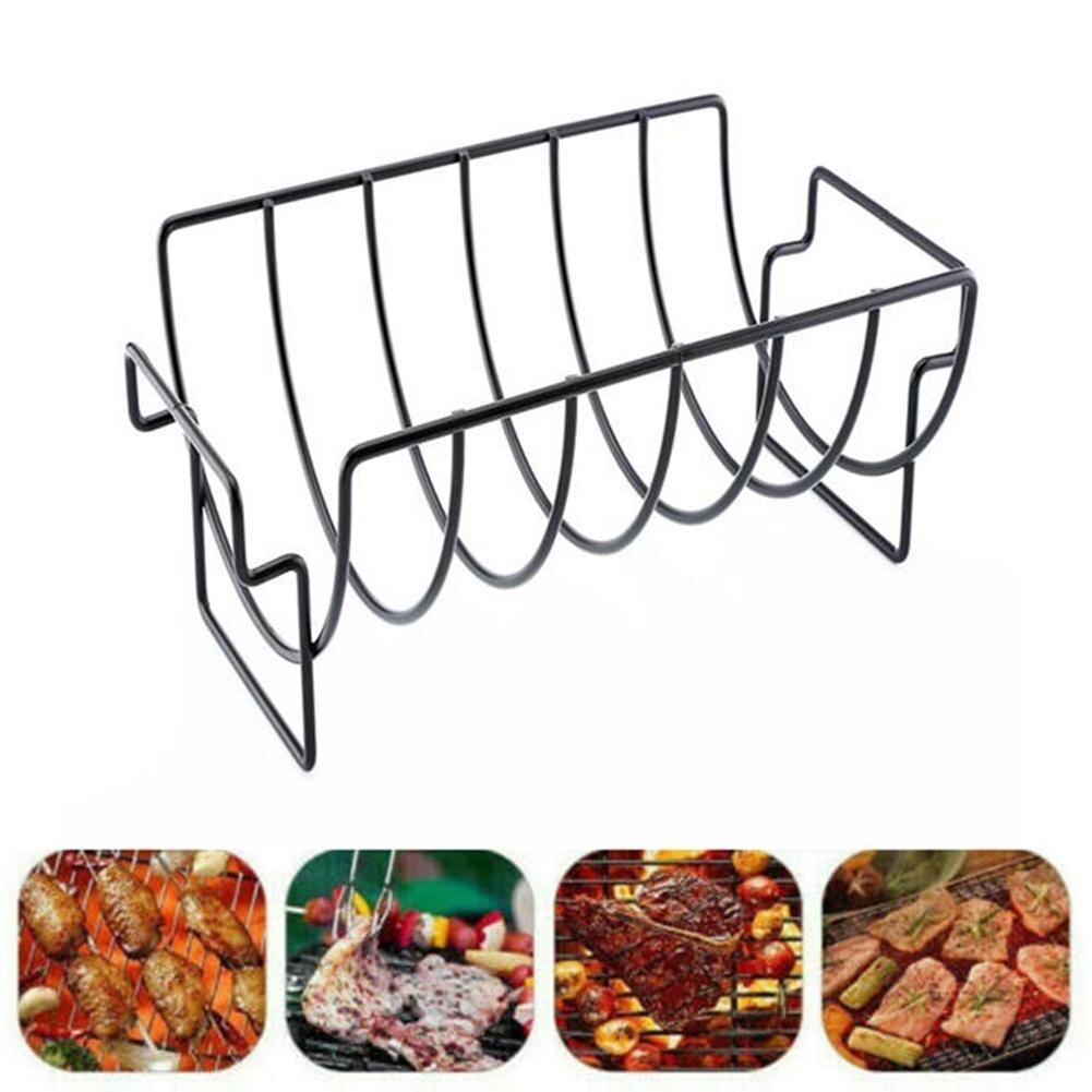 Non-Stick Rib Shelf BBQ Stand Barbecue Roast Rack Steel Grilling BBQ Chicken Beef Ribs Rack Grilling Baske