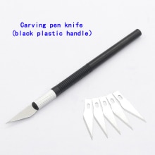 1 Set Metal Handle Blade Knifes Pen Cutter Non-Slip Shank For Paper Cutting Carving Stationery Utility Knifes Repair Hand Tool: Plastic Black