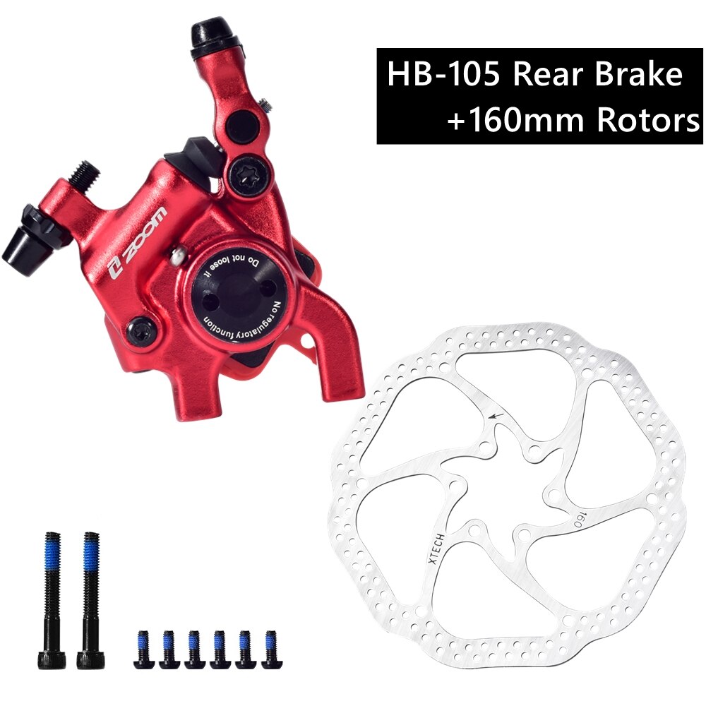 ZOOM Road Bike Hydraulic Disc Brake Calipers HB105 Mechanical Hydraulic Line Pulling Disc Brake for Flat-Mount Road 160mm Rotor: Rear n Rotor Red