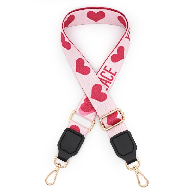 All-match stijl tas riem riem 3.8cm breedte schouderriem diy tas accessoires roze hartvormig patroon verstelbare handgreep: En / Zilveren haak
