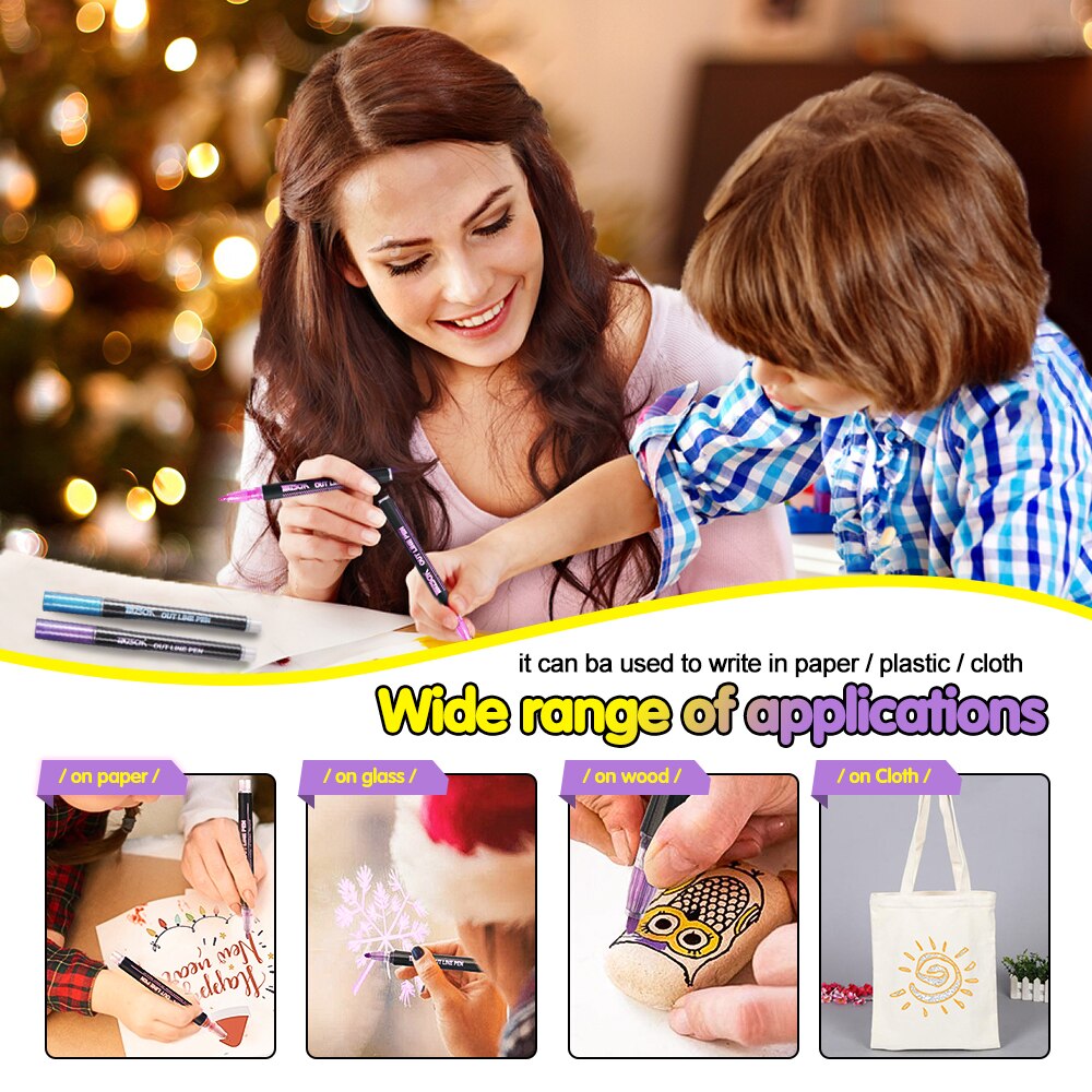 12PCS/Set Metal Paint Marker Pen DIY Album Scrapbooking Outline Marker Glitter for Drawing Painting Doodling School Art Supplies