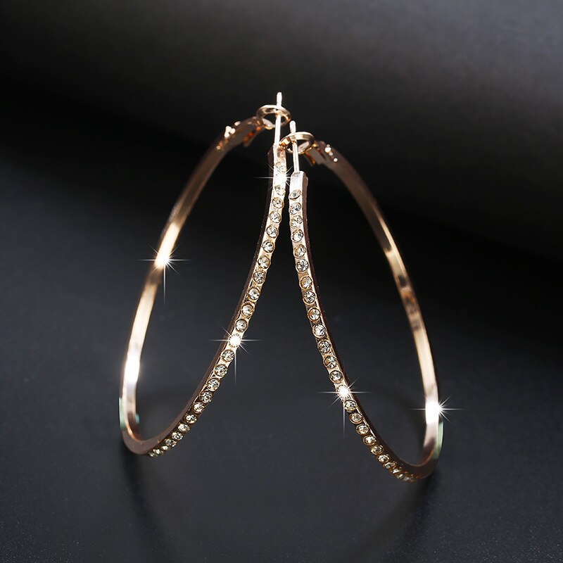 Grote Hoepel Oorbellen Vrouwen Gouden Zilveren Kleur Strass Oor Ringen Koreaanse Sieraden Earring Hoops Party Accessoires: Rose gold