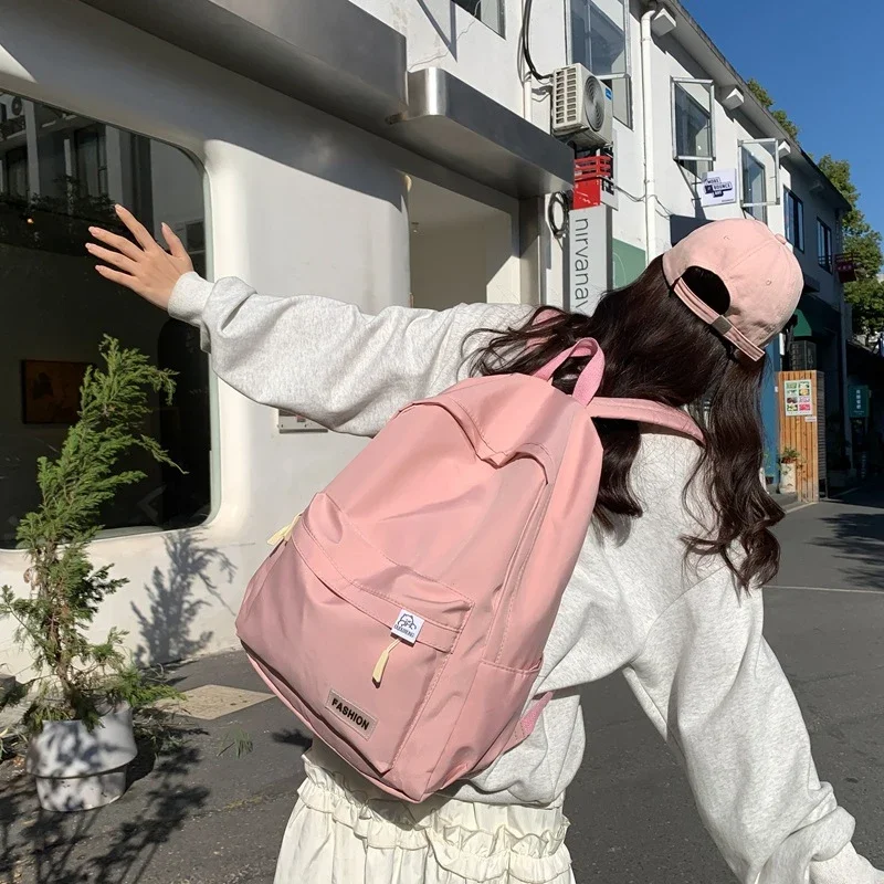 Bolsa de ombro grande capacidade à prova dwaterproof água faculdade viagem mochila feminina cor pura simples meninas mochila portátil