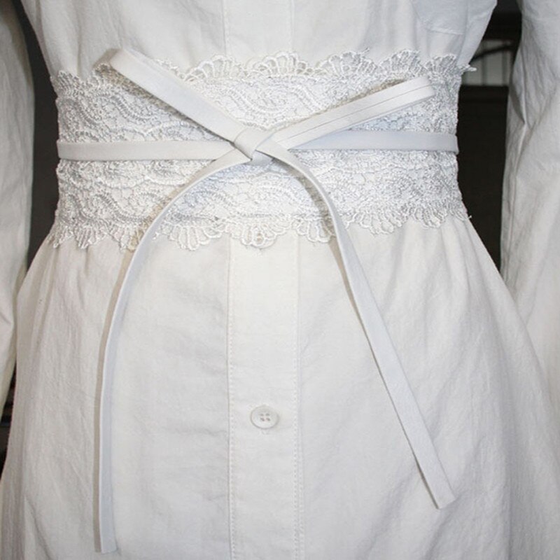 Boho Style large Corset dentelle ceinture femme ceinture élastique ceintures pour femmes robe de mariée ceinture: white