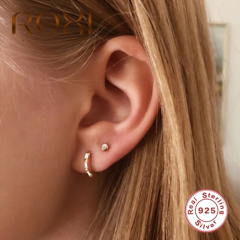 Roxi 925 Sterling Zilver Minimalistische Rechthoekige Zirkoon Hoepel Oorbellen Voor Vrouwen Punk Ronde Cirkel Pendientes Zilver 925 Sieraden