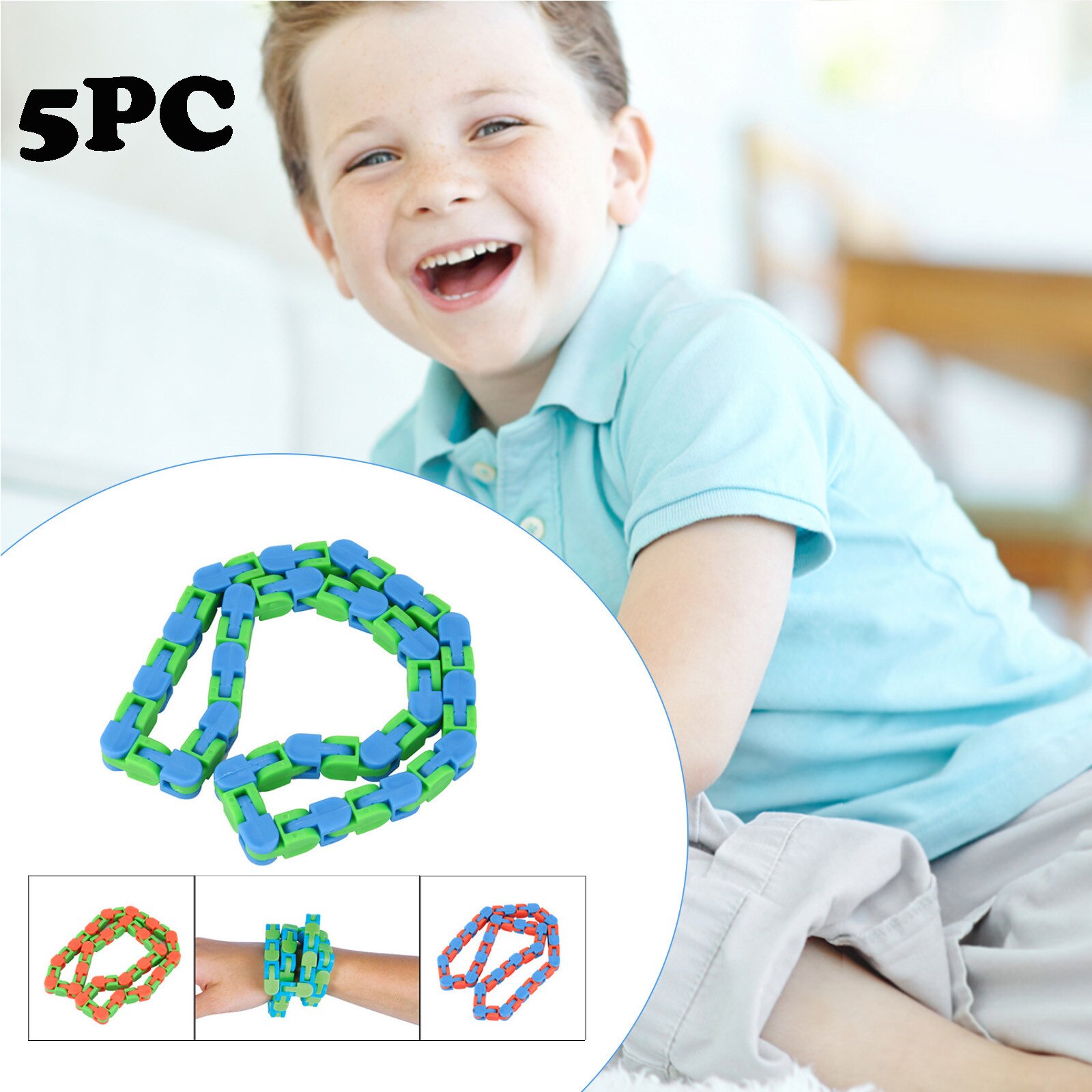 5Pcs Kids Kleurrijke Fidget Speelgoed Veranderlijk Intellectuele Ontwikkeling Draaien En Vorm 48 Bit Wacky Tracks Snap Klik Fidget Speelgoed