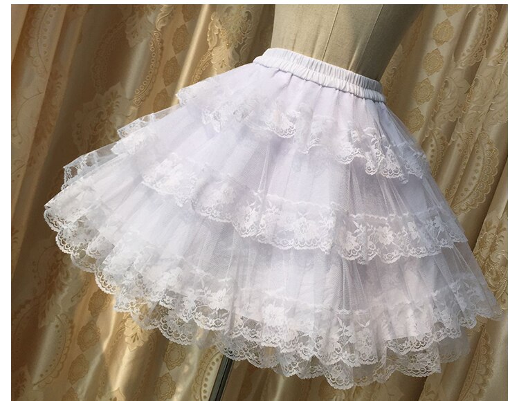 Falda lolita dulce de 2 colores blanco/negro, falda victoriana esponjosa de encaje retro, tres capas de hilo duro, lolita gótica con bullicio loli