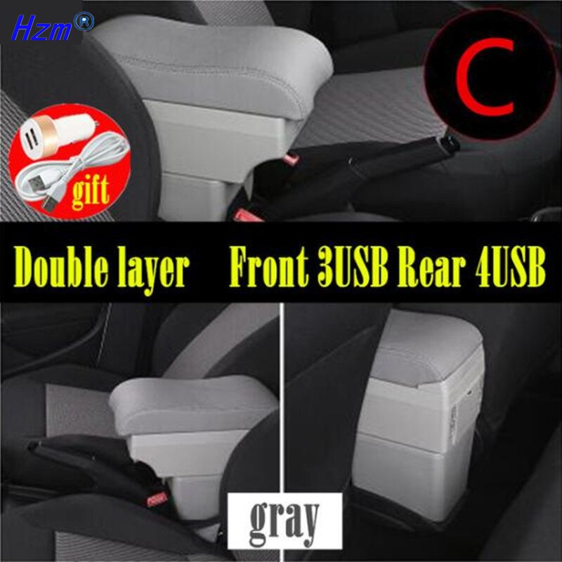 For Ford Fiesta MK7 Armrest Box Central Store Centre Console with cup holder car-styling products accessories part: C style gray 7USB