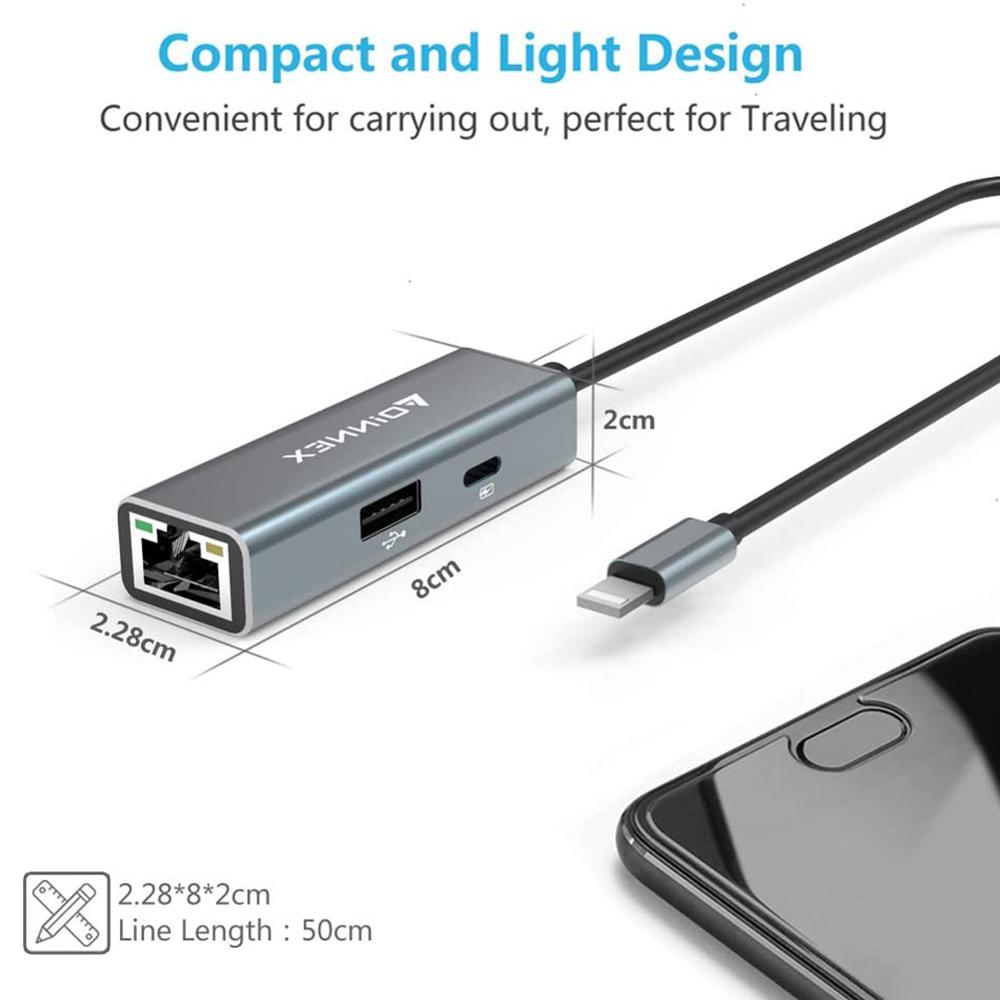 FOINNEX Ethernet Adapter ładowania PD na ipada dla iphone&#39;a 11/X/XS/XR/8/7/6, oświetlenie, aby RJ45 Ethernet, kamera USB