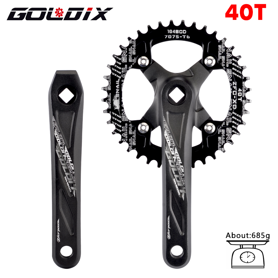 GOLDIX Square Hole Bicycle Crankset Aluminum Alloy MTB Crank 170/175mm Length Narrow Wide Teeth 104BCD 32/34/36/38/40/42T: Light Grey / 170mm