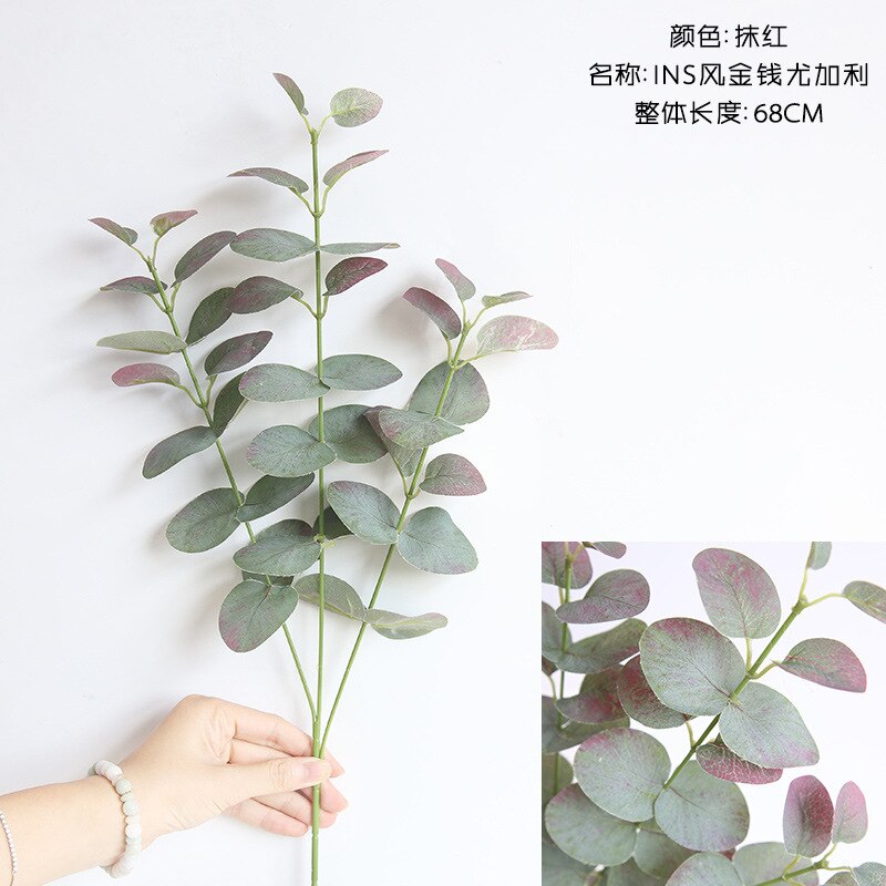 Kunstige blade gren retro grøn silke eukalyptus blad til boligindretning bryllup planter kunststof løv værelse dekoration 68cm: -en