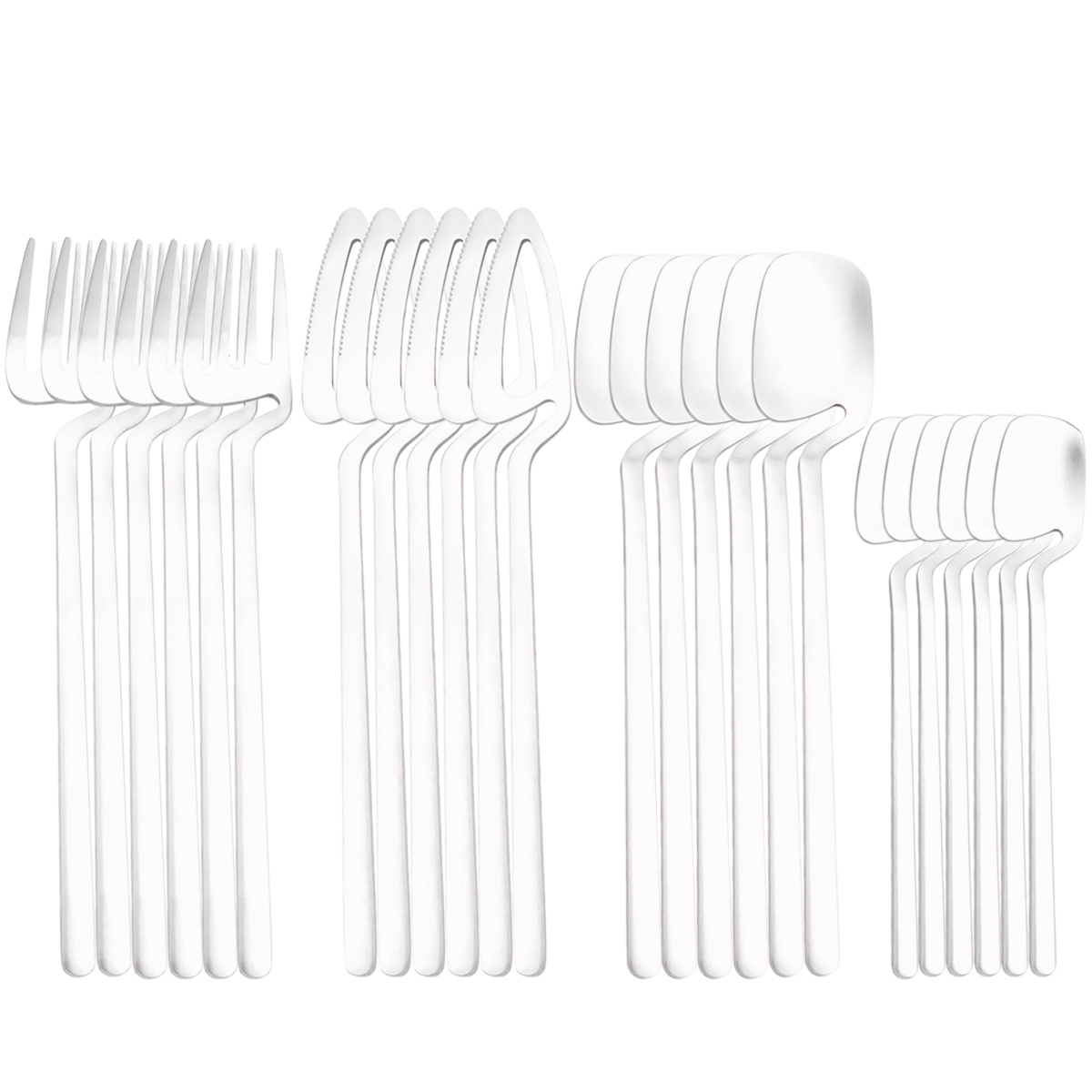 Zoseil Cutlery Set Stainless Steel Dinnerware Black Stainless Steel Spoon Set Fork Spoon Knife Steel Cutlery Dinnerware Set: Silver 24pcs