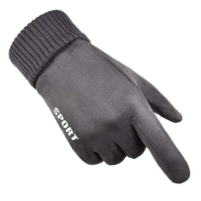 Winter Men's Suede Gloves Windproof and Warm Plus Fleece Thickening Riding and Driving Motorcycle Cold-Proof Touch Screen Gloves: A120-2