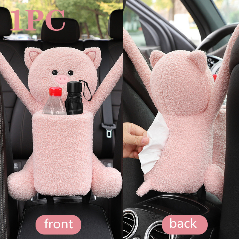 2 In 1 Auto Tissue Box Pop Cartoon Vuilnisbak Hond Aap Konijn Korte Pluche Auto Tissue Houder Auto Tissue box Auto Accessoires: Zilver