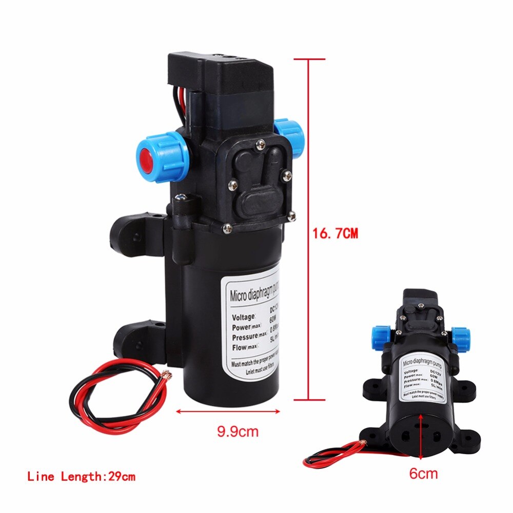 DC 12V 60W Micro Electric Diaphragm Water Pump Automatic Switch 5L/min High Pressure Car Washing Spray Water Pump 0.8Mpa 5L/min
