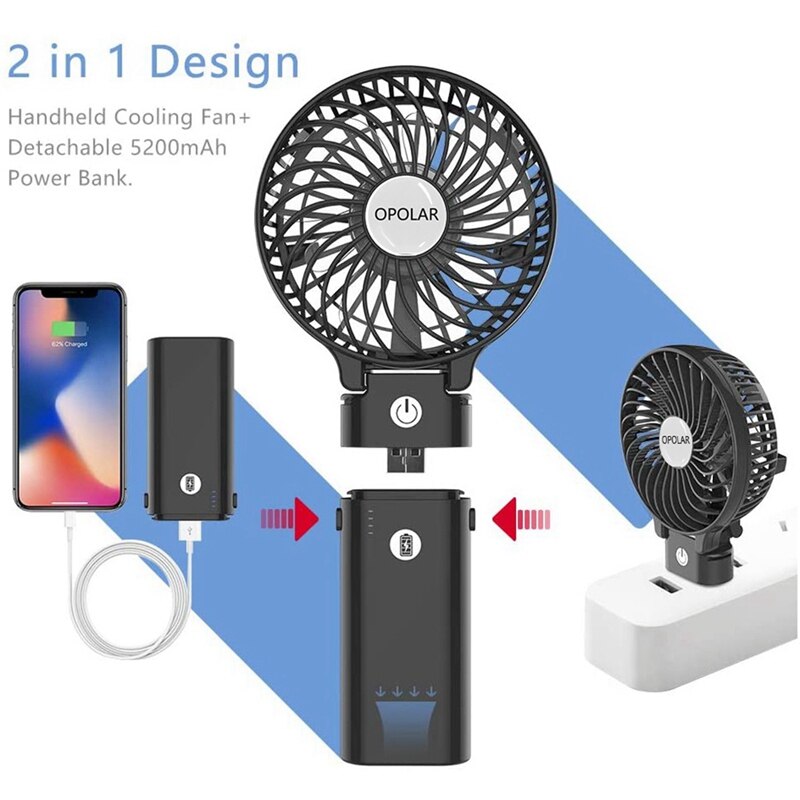 OPOLAR Hand Held Fan 5200Mah USB Rechargeable Fan Small Portable Handheld Fan Foldable Mini Desk Fan For Home Travel Indoors