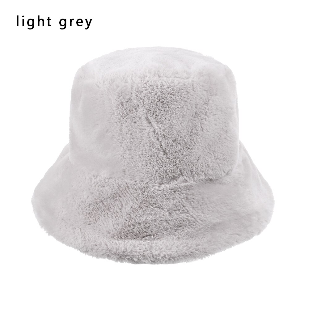 Kvinders filt hat faux pels vinter spand hat til kvinder pige solid fortykket blød varm fiskeri cap spand hat hat cap dame: Lysegrå