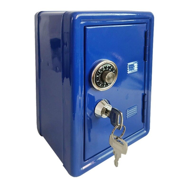 Mini caja fuerte de Metal, caja de seguridad para el hogar, hucha creativa, caja fuerte para llaves, decoración de escritorio: Azul