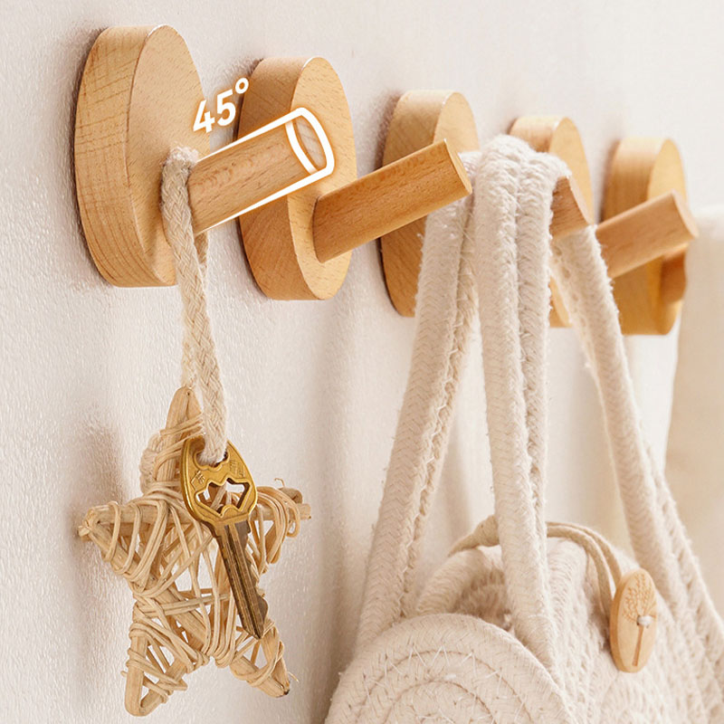 Ganchos para toallas, ganchos adhesivos montados en la pared para colgar batas, colgador de ropa, gancho para dormitorio, cocina, gancho de pared de haya de madera