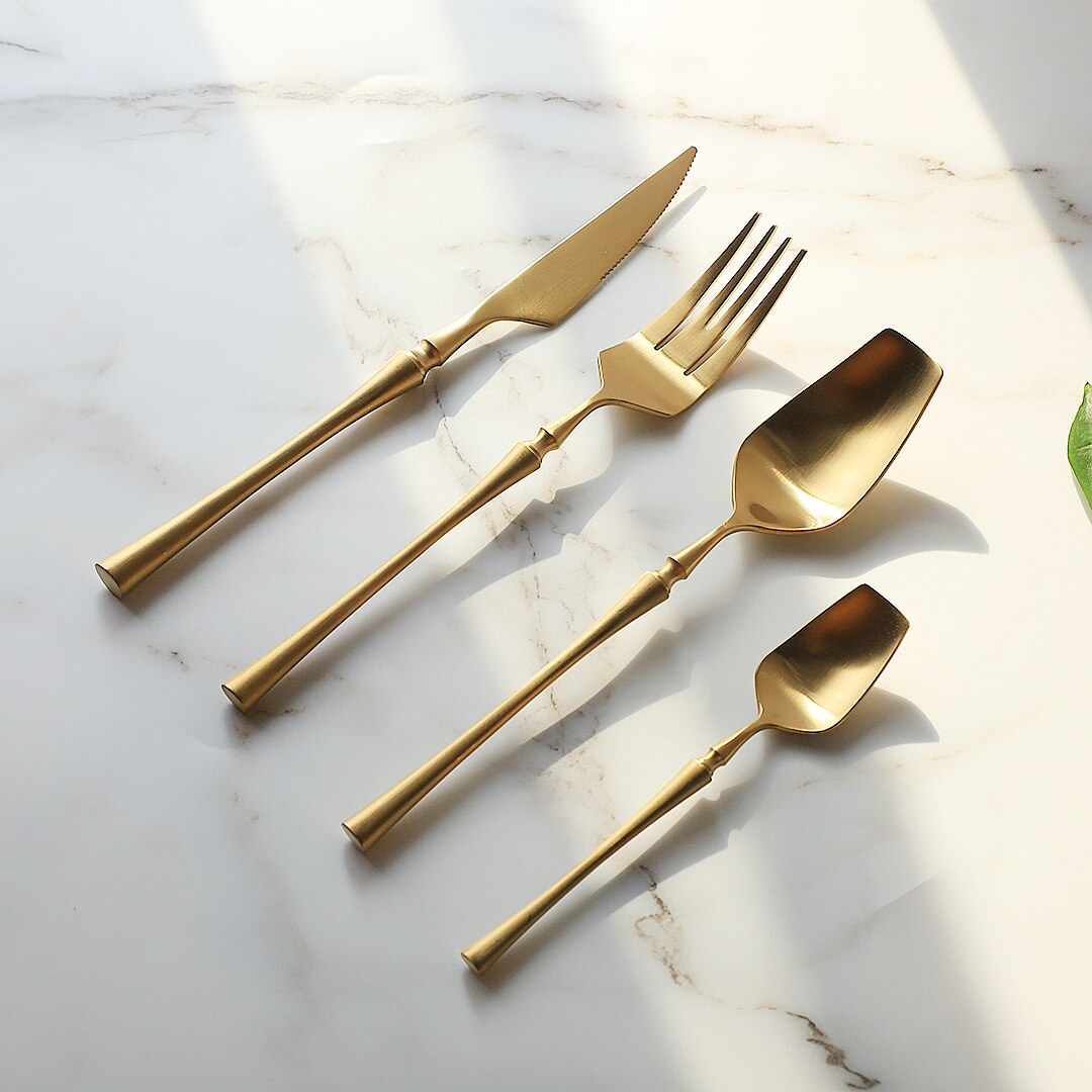 Matte Gold Cutlery Set 4 Pieces Spoons Forks Knives Flatware Cutlery Sets 18/10 Stainless Steel Cutlery Set Golden Tableware Set