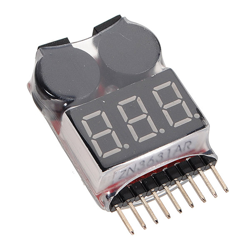 Voltage monitor 1 S-8 S Lipo/Li-Ion/Fe Batterij Voltage 2IN1 Tester Low Voltage Buzzer Alarm 3.7-30V 3.9cm x 2.4cm x 0.9cm