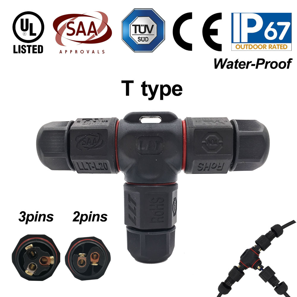 IP67 Waterproof Connector 2 Pin 3 Pin Electrical Terminal Wire Adapter Connector Screw and Soldering Pin connector for LED Light