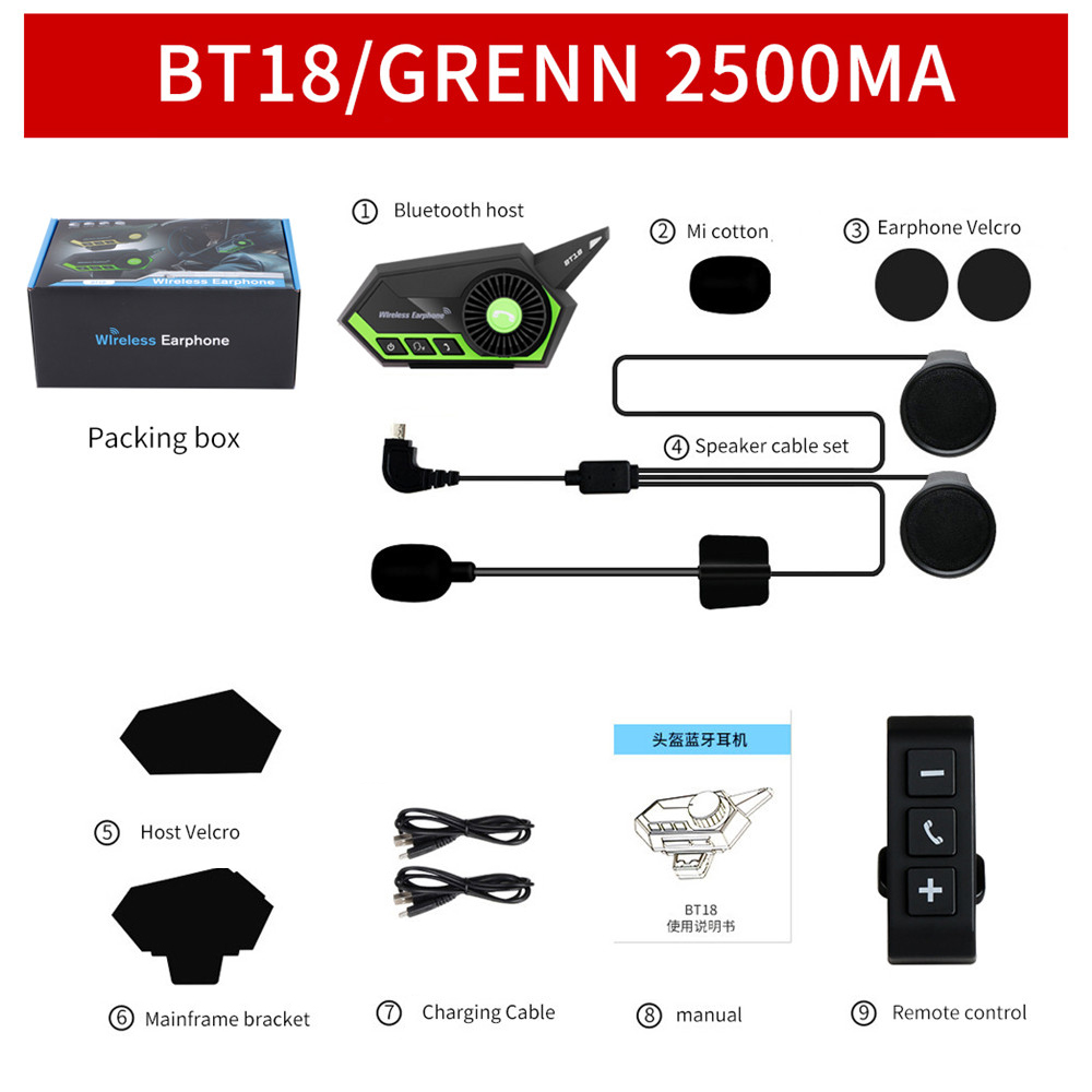 BT-18 Bluetooth 5.0 z kontrolerem kierownicy silnik kask z zestawem słuchawkowym bezprzewodowy zestaw głośnomówiący stereofoniczny ze słuchawkami motocyklowe słuchawki cześć-fi: zielony