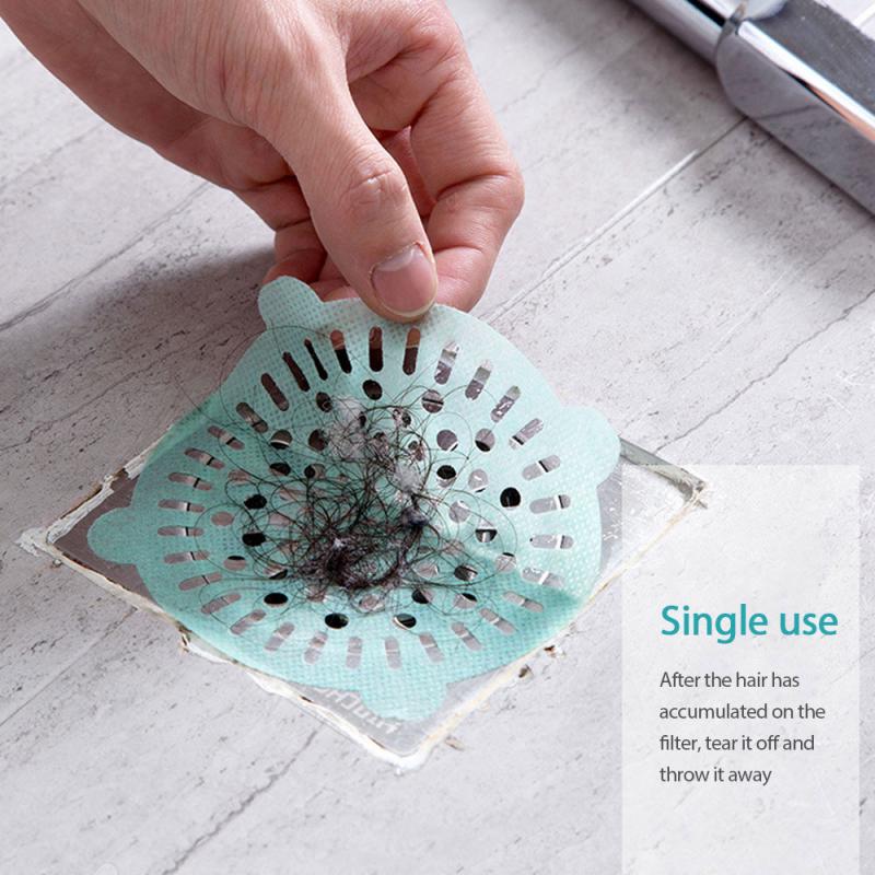 Filtre à cheveux jetable, 10 pièces, pour salle de bains, égouts, couvercle de Drain de sol, filtre Anti-blocage, filtre autocollant, couverture d'évier de cuisine domestique
