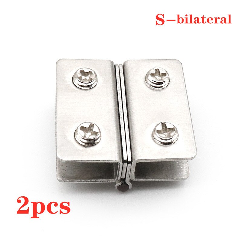 2pcs Stainless Steel Glass Door Hinge Wine Cabinet Showcase Single/Double Punch-free Fixed Hinge Bathroom Furniture Hardware: S-Bilateral hinge